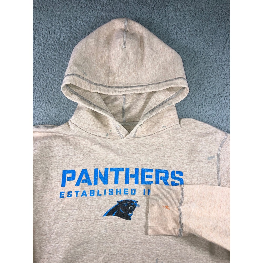 Nike Hoodie Men 3XL NFL Carolina Panthers Oatmeal Beige Blue Paint 90s Thrashed